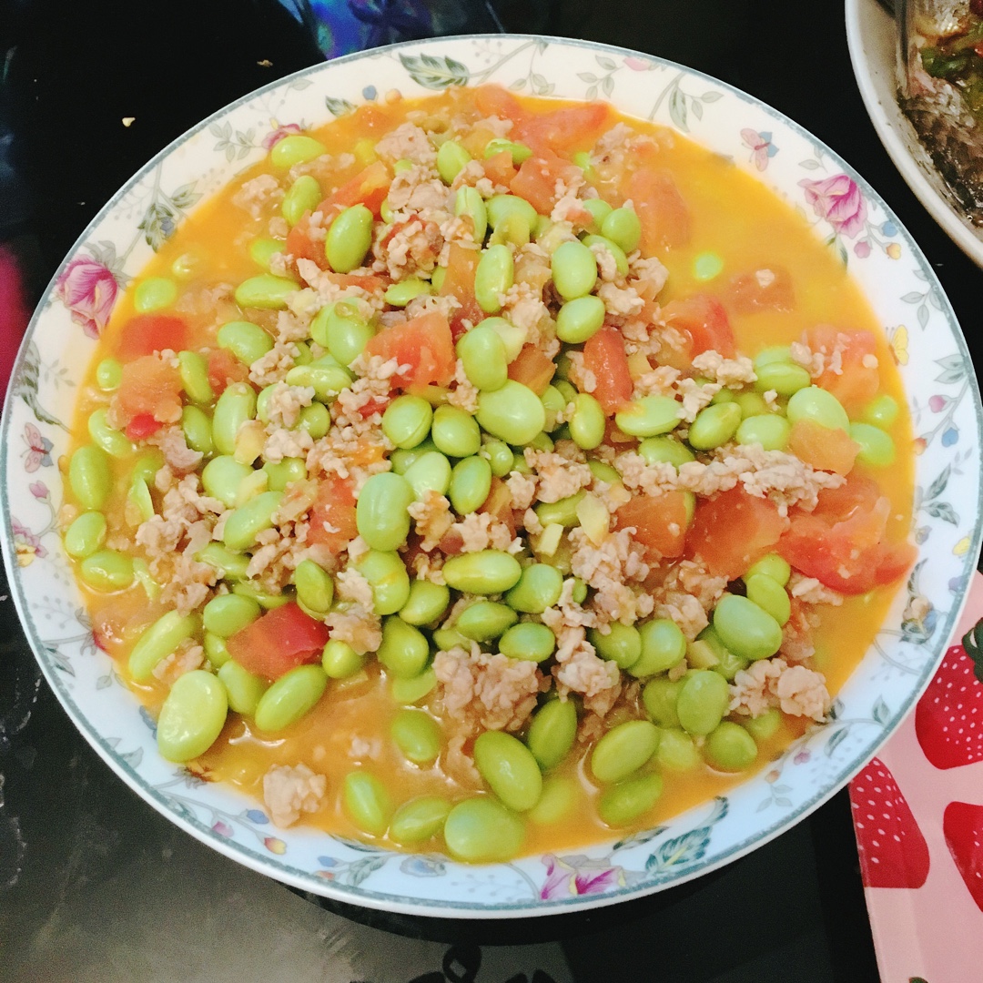 肉末番茄烧毛豆
