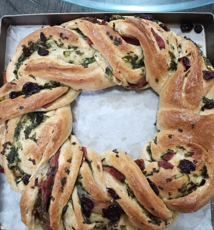 肉食派|香葱培根圣诞花环面包