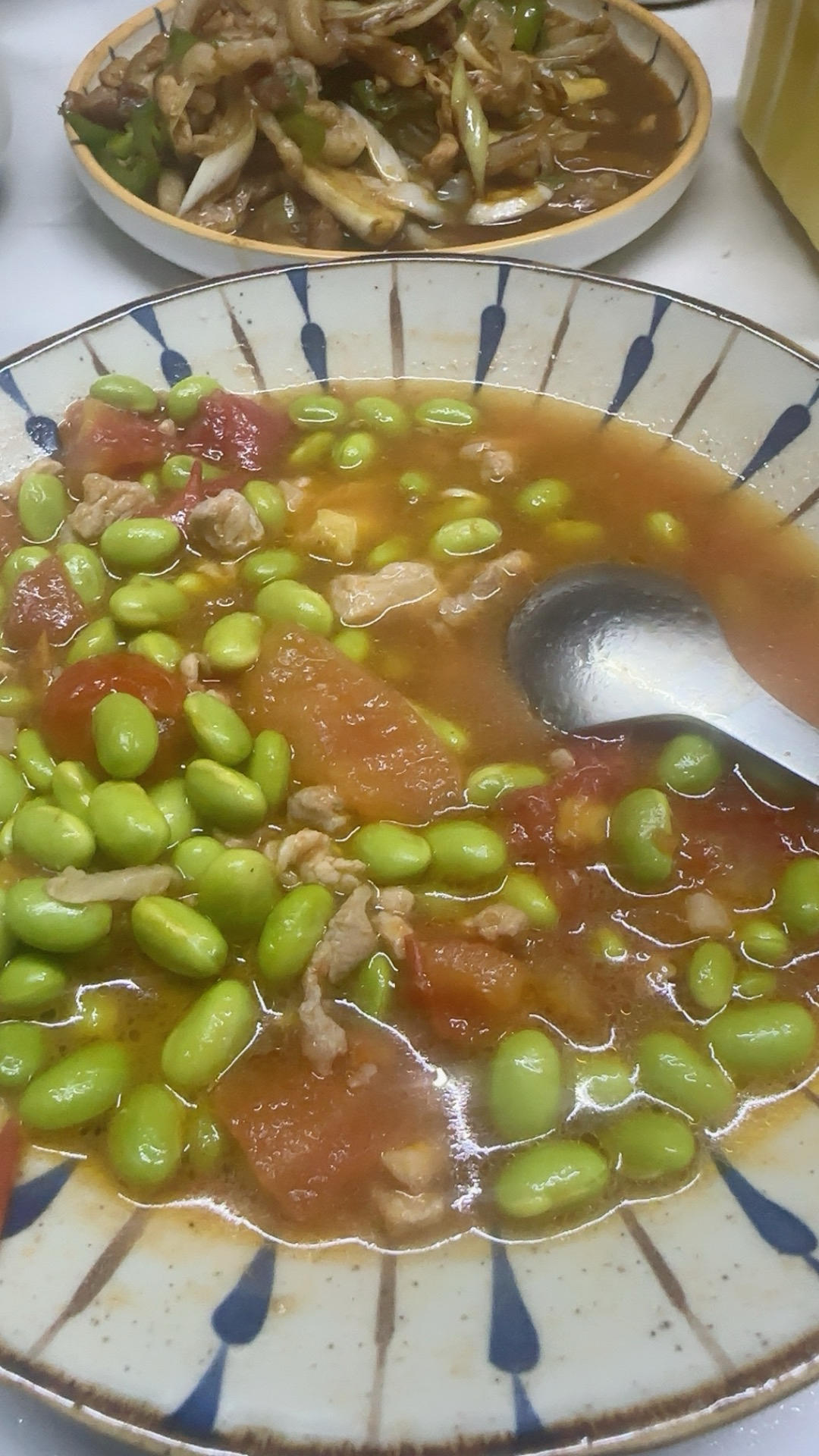 肉末番茄烧毛豆