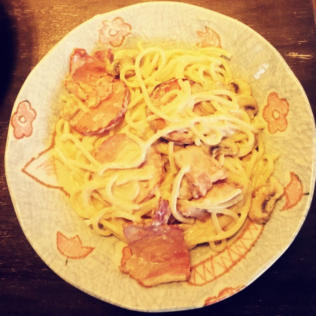 奶油蘑菇培根意面