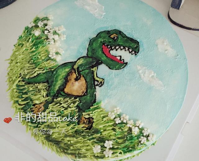手绘恐龙场景蛋糕的做法