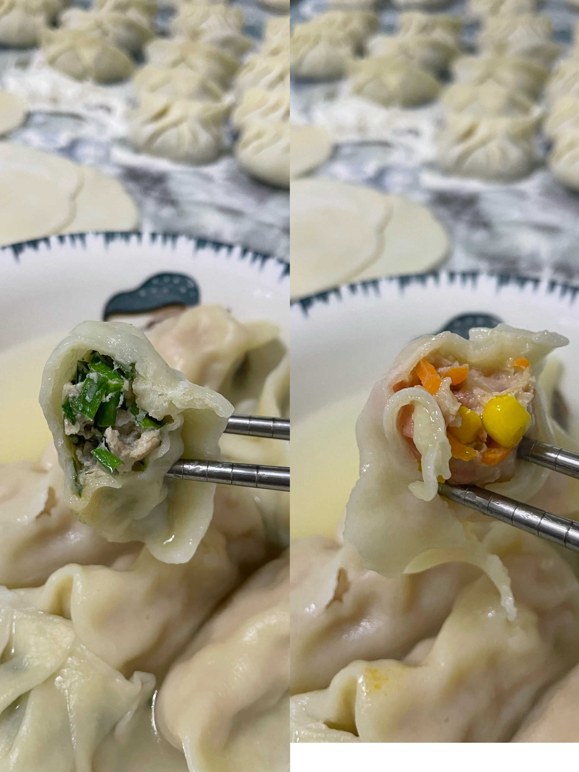 韭菜饺子、玉米饺子的做法