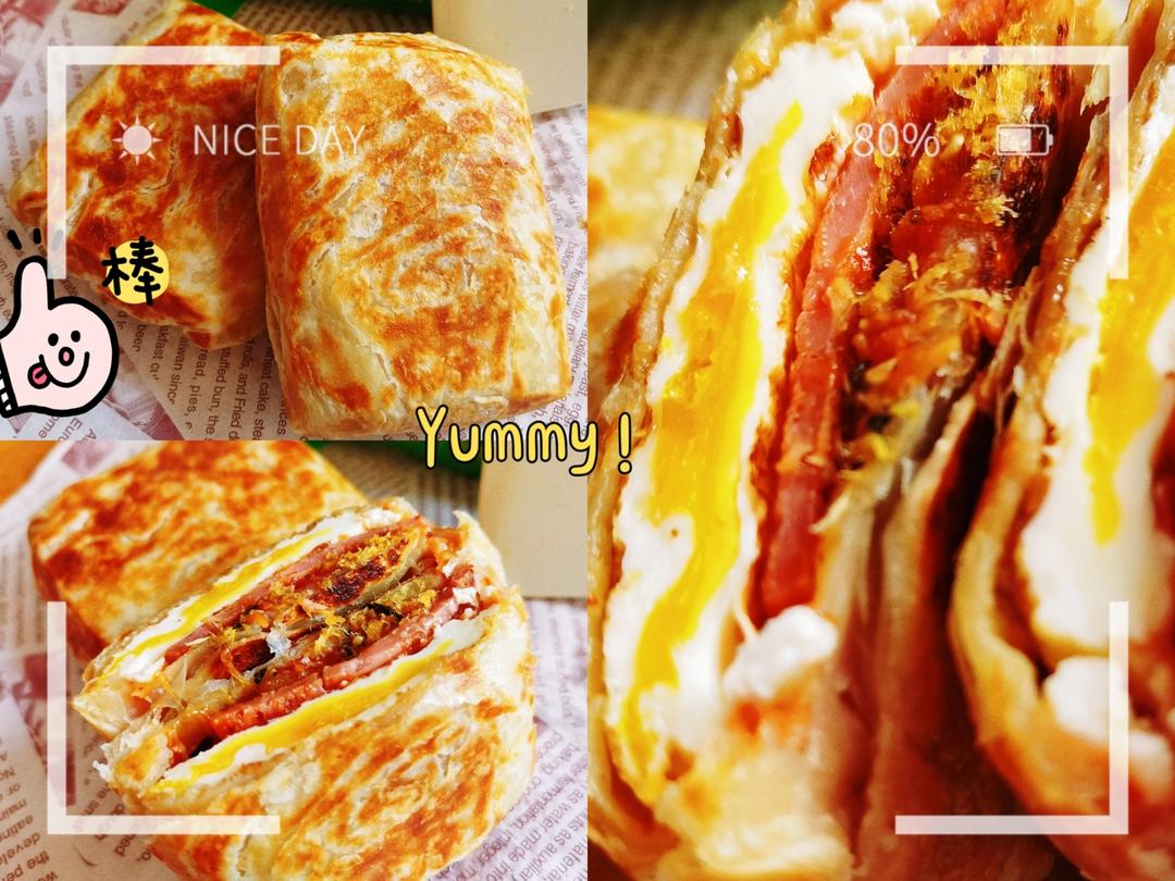 简单快手的早餐，手抓饼新吃法，手抓饼三明治的做法