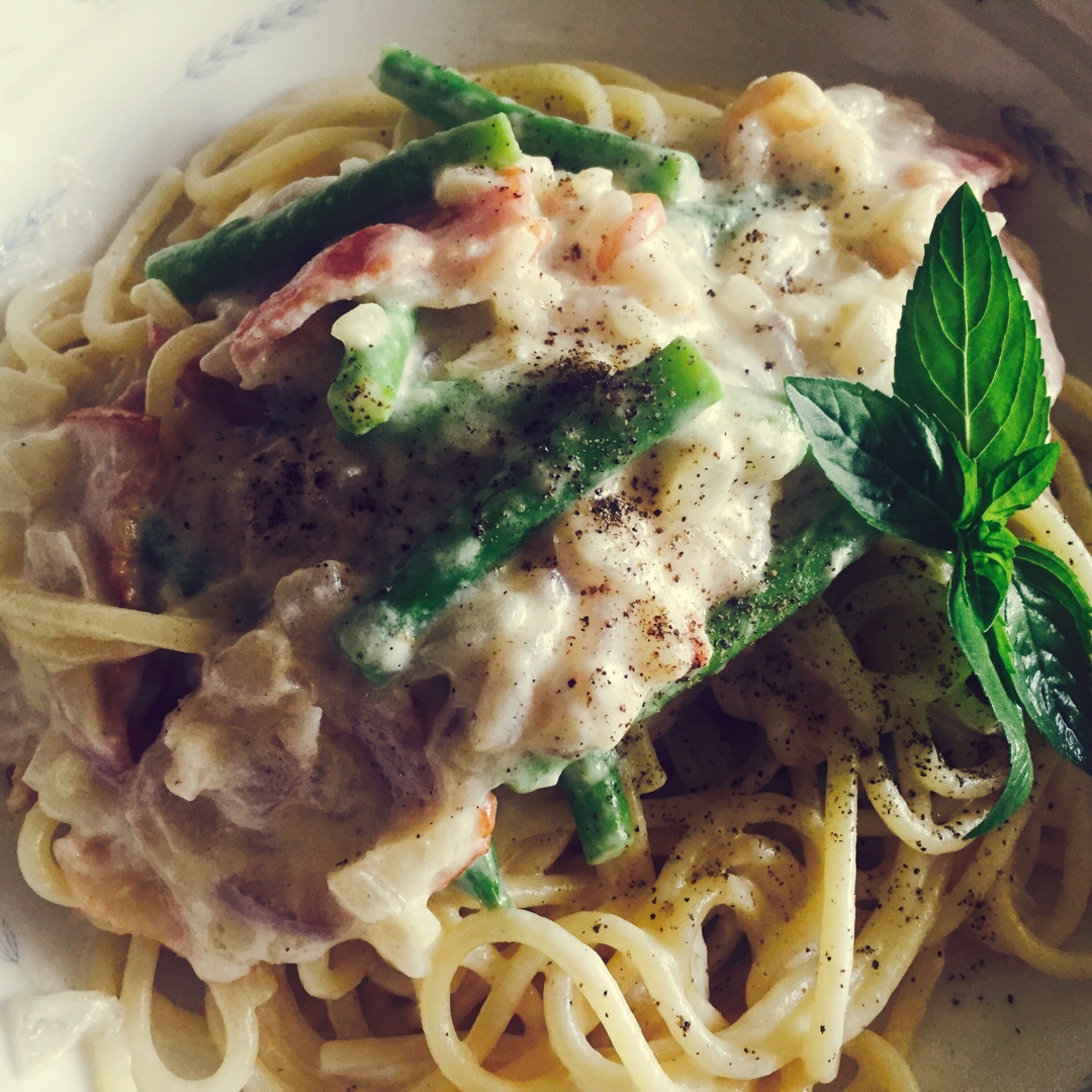 白汁蘑菇培根意粉