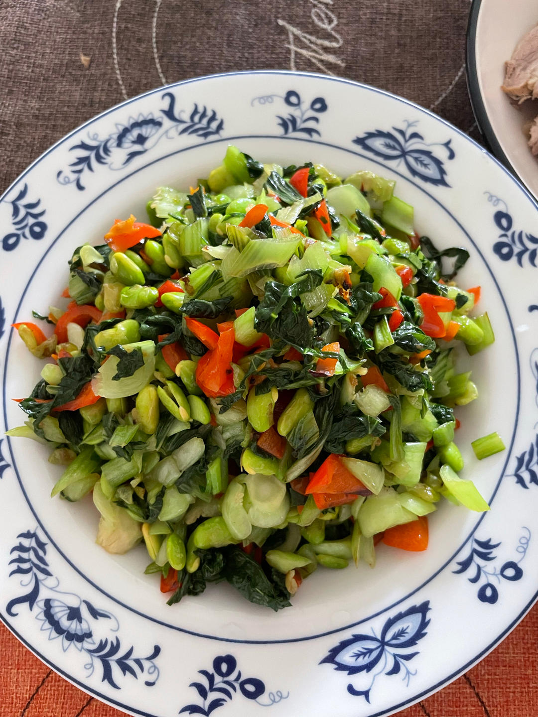 爆腌青菜炒毛豆