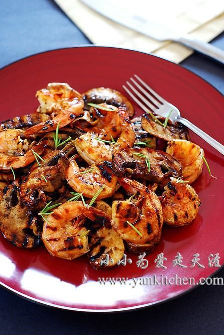 煎烤蘑菇大虾的做法