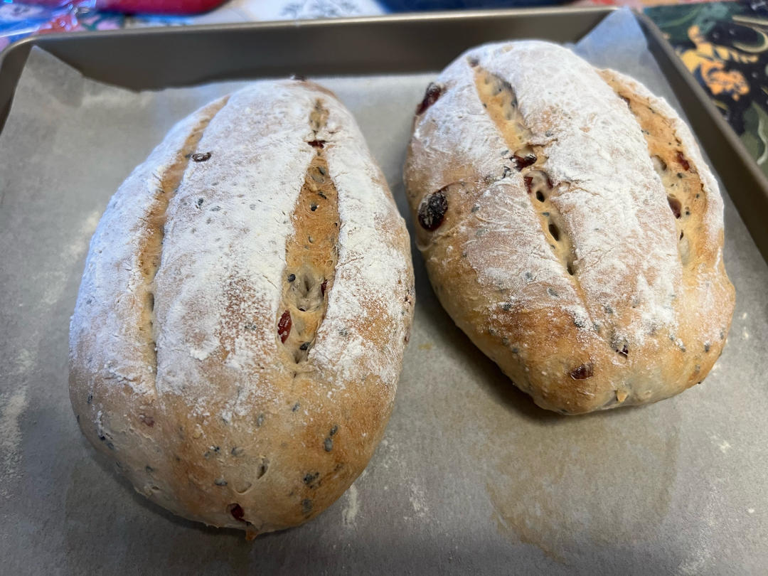 🥖黑芝麻蔓越莓面包｜无油糖无需揉面🉑