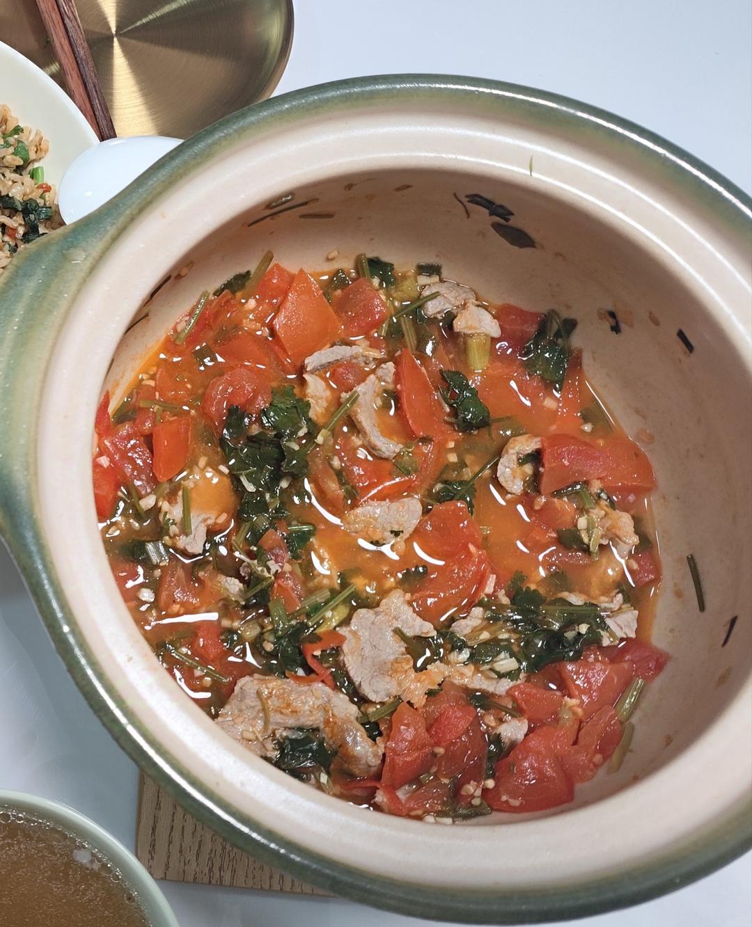 番茄滑肉煲｜酸爽开胃！肉片超级嫩滑
