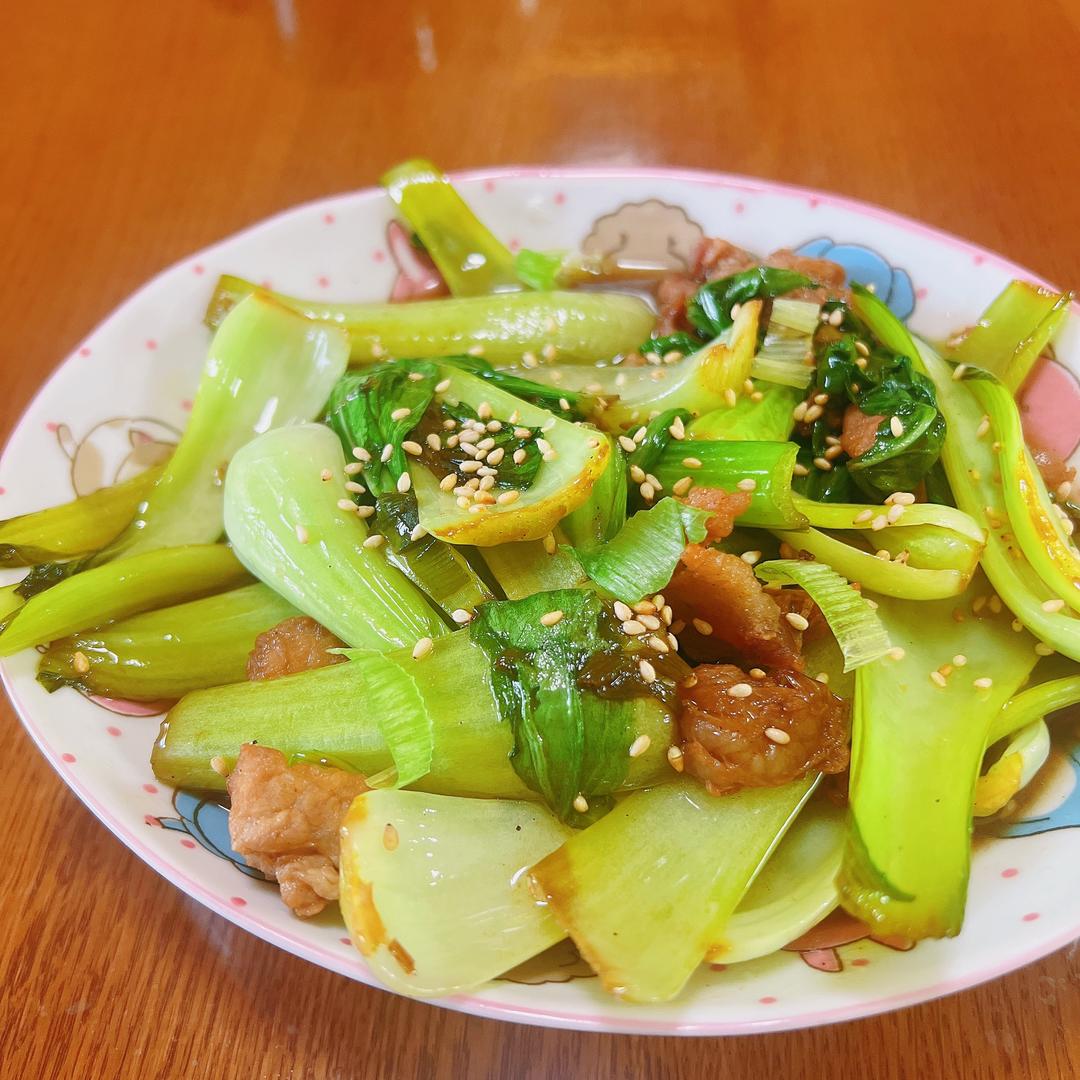 油菜炒肉的做法