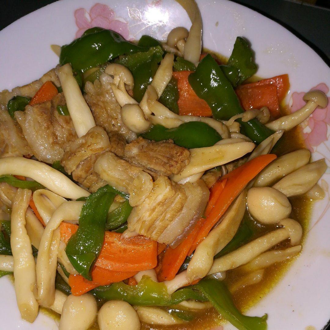 蚝油彩椒白玉菇