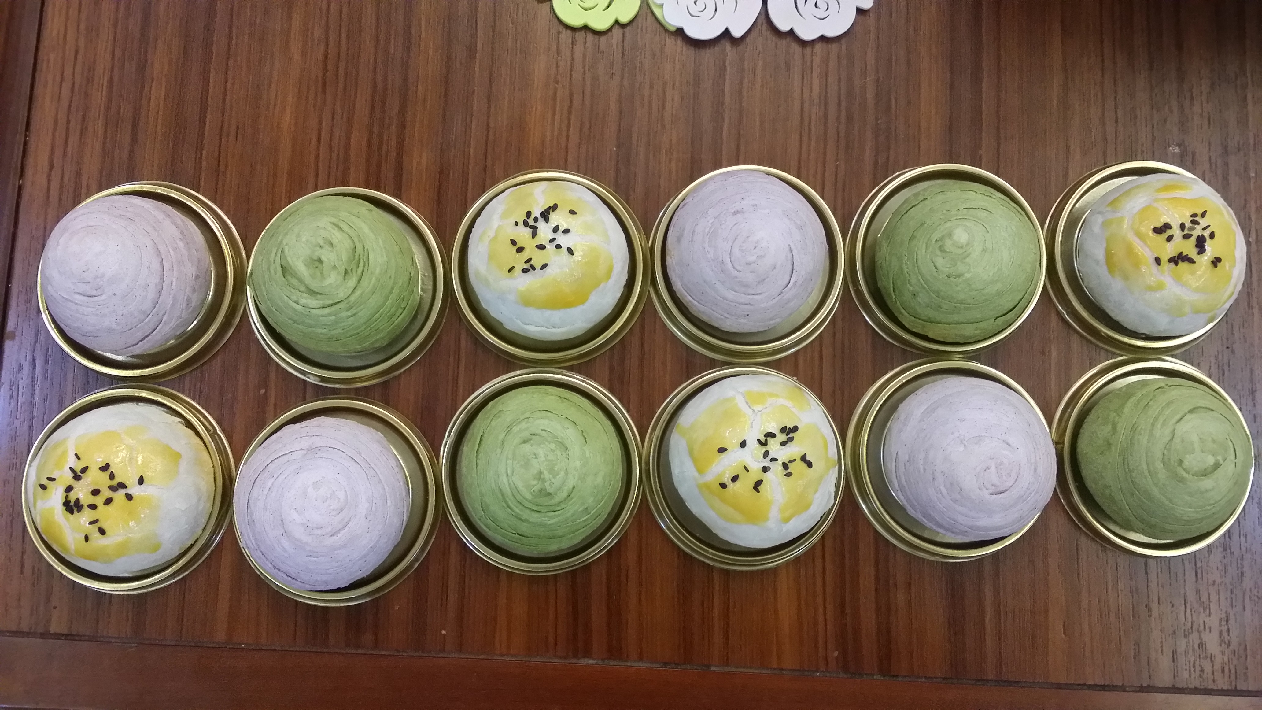 蛋黄酥~紫薯、抹茶、原味~花好月圆，中秋快乐~内附一次做六色蛋黄酥方法~