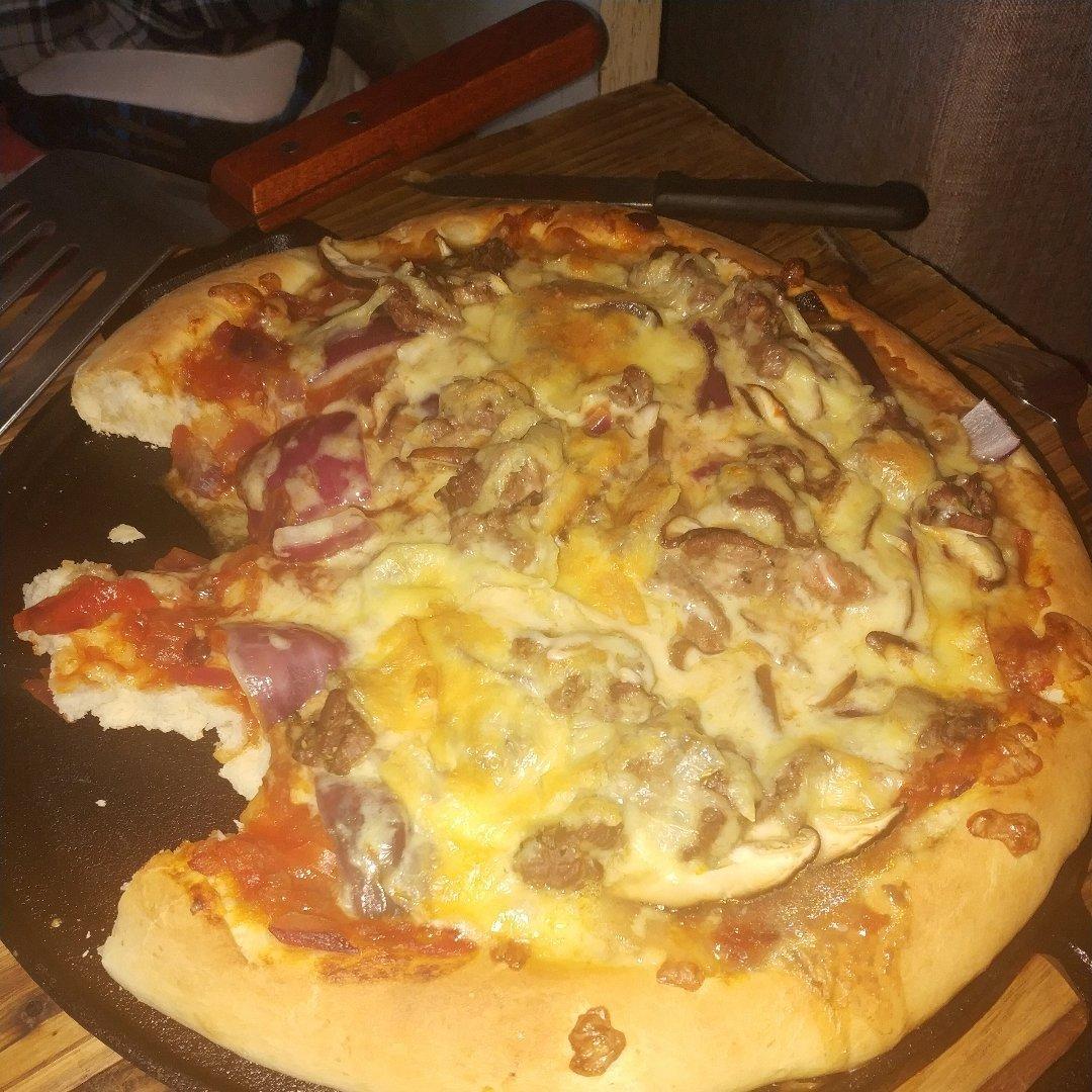 新奥尔良鸡肉蘑菇披萨（附超简单饼坯做法）