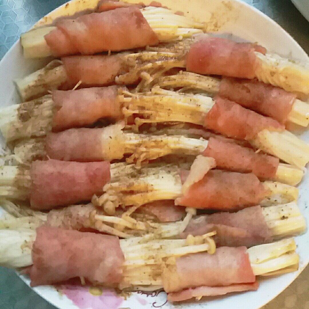 香煎培根金针菇卷