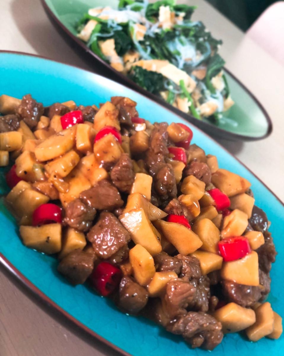 家常菜~杏鲍菇烧牛肉粒