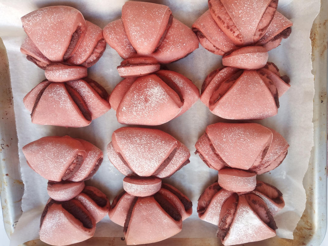 一次发酵网红粉色蝴蝶结豆沙面包（老夫的少女心啊）B74