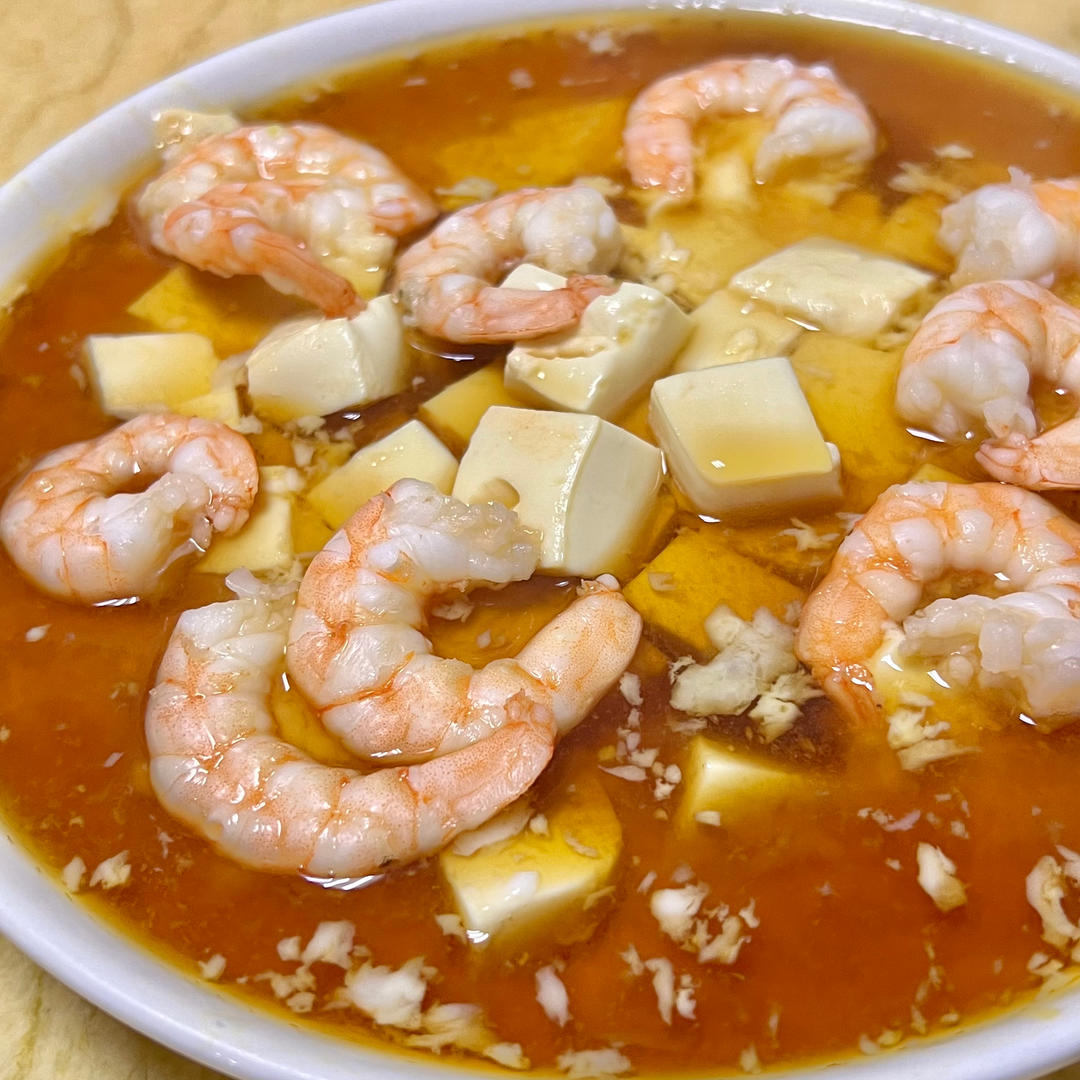 虾仁豆腐蒸水蛋