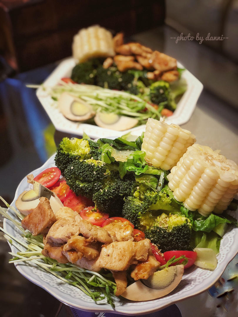小米鸡胸肉鸡蛋捞青菜