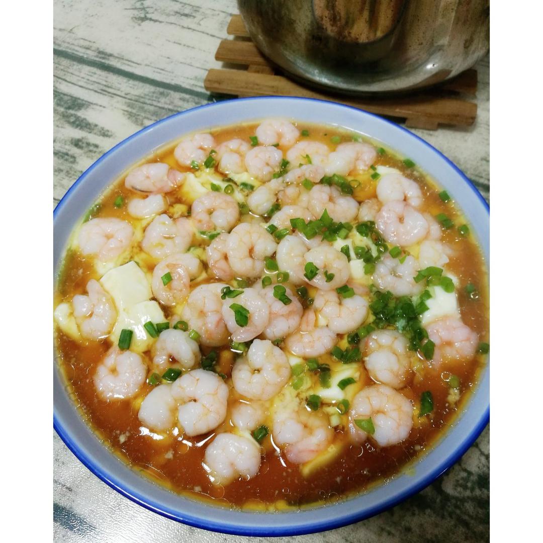 虾仁豆腐蒸水蛋