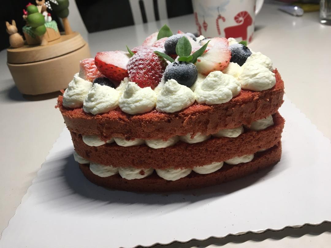 圣诞红丝绒海绵蛋糕/古早蛋糕/裸蛋糕