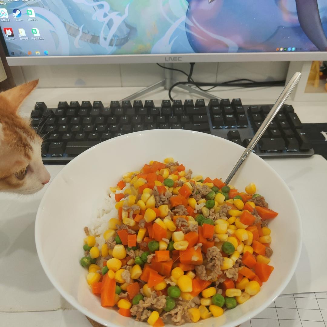 肉沫青豆玉米胡萝卜丁