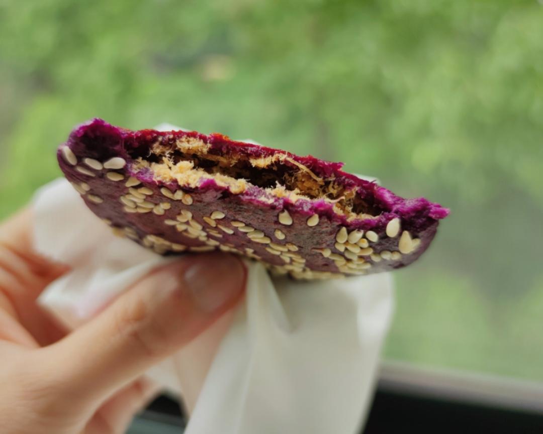 无麸质紫薯荔浦芋头饼(肉松馅)的做法