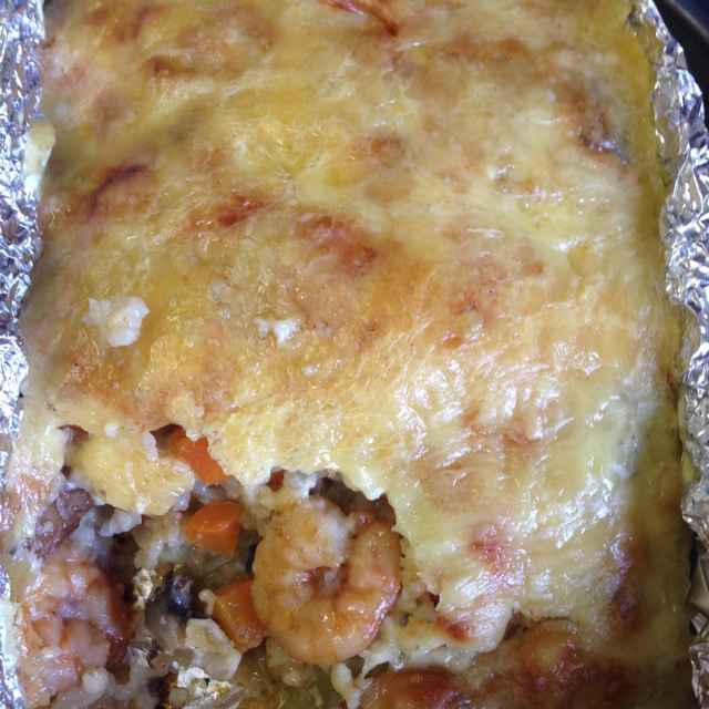 虾仁培根芝士焗饭