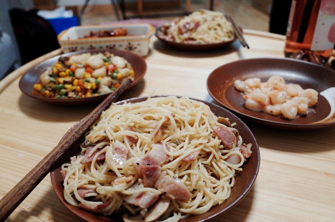 白蘑菇奶油培根意面