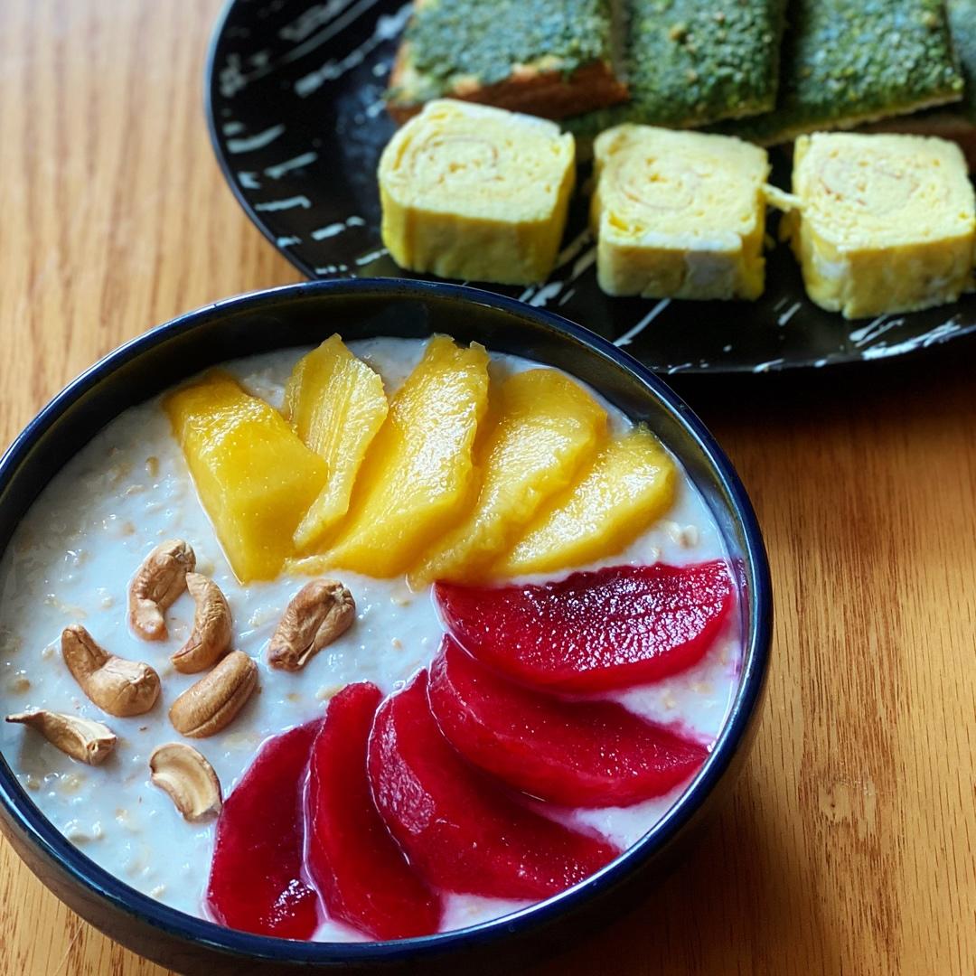 隔夜醪糟牛奶水果燕麦粥【轻卡甜品】