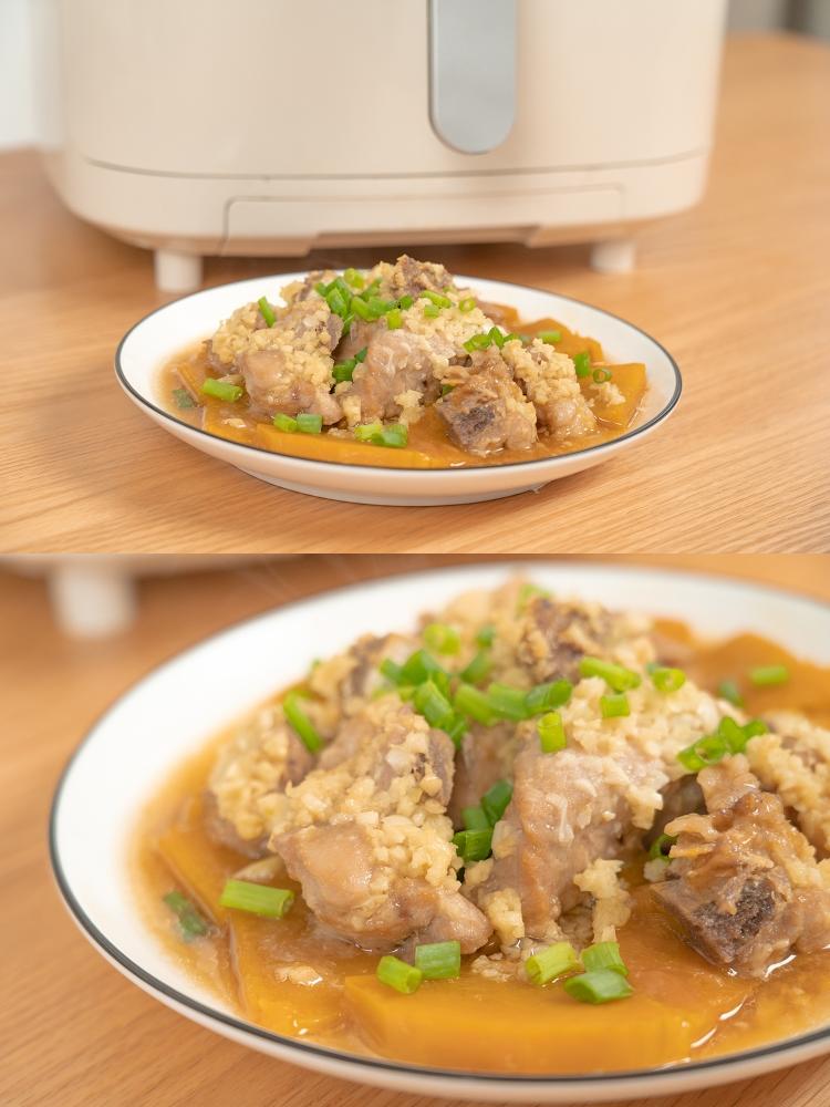 原汁原味的嫩滑！香甜多汁的蒜蓉南瓜蒸排骨的做法