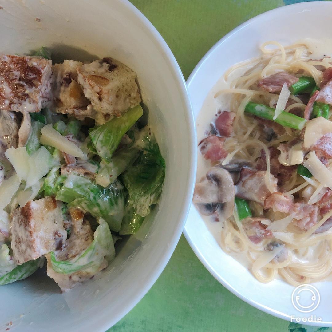 白蘑菇奶油培根意面