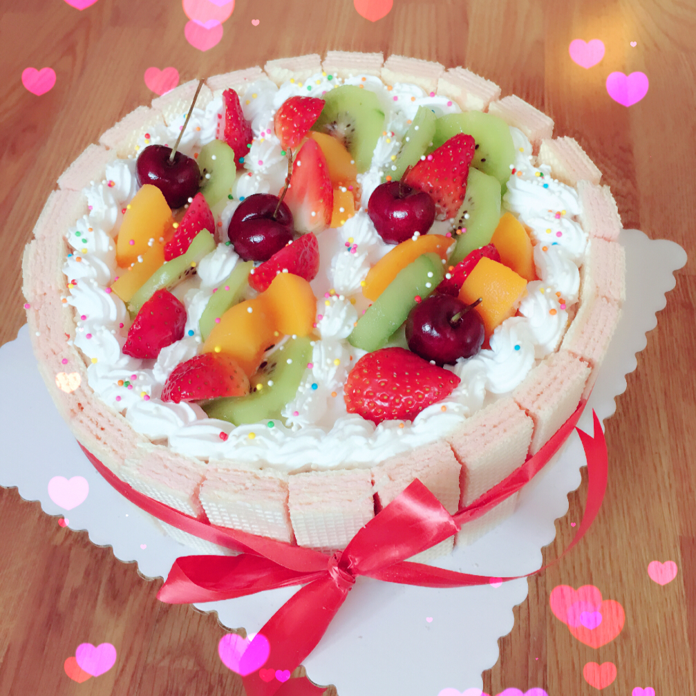 生日蛋糕教程【威化饼干围边】