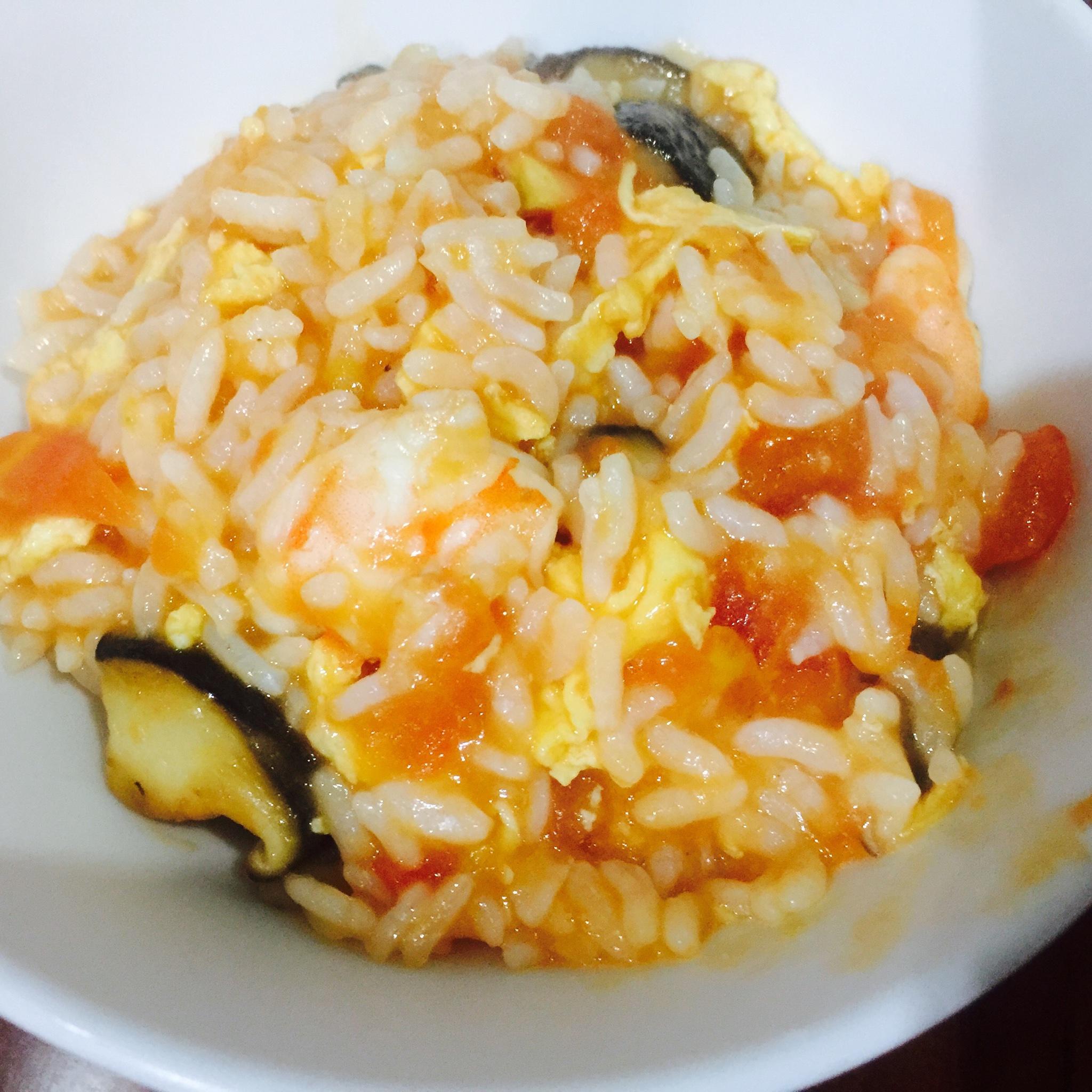 海虾番茄鸡蛋冬菇烩饭—简易快手营养晚餐