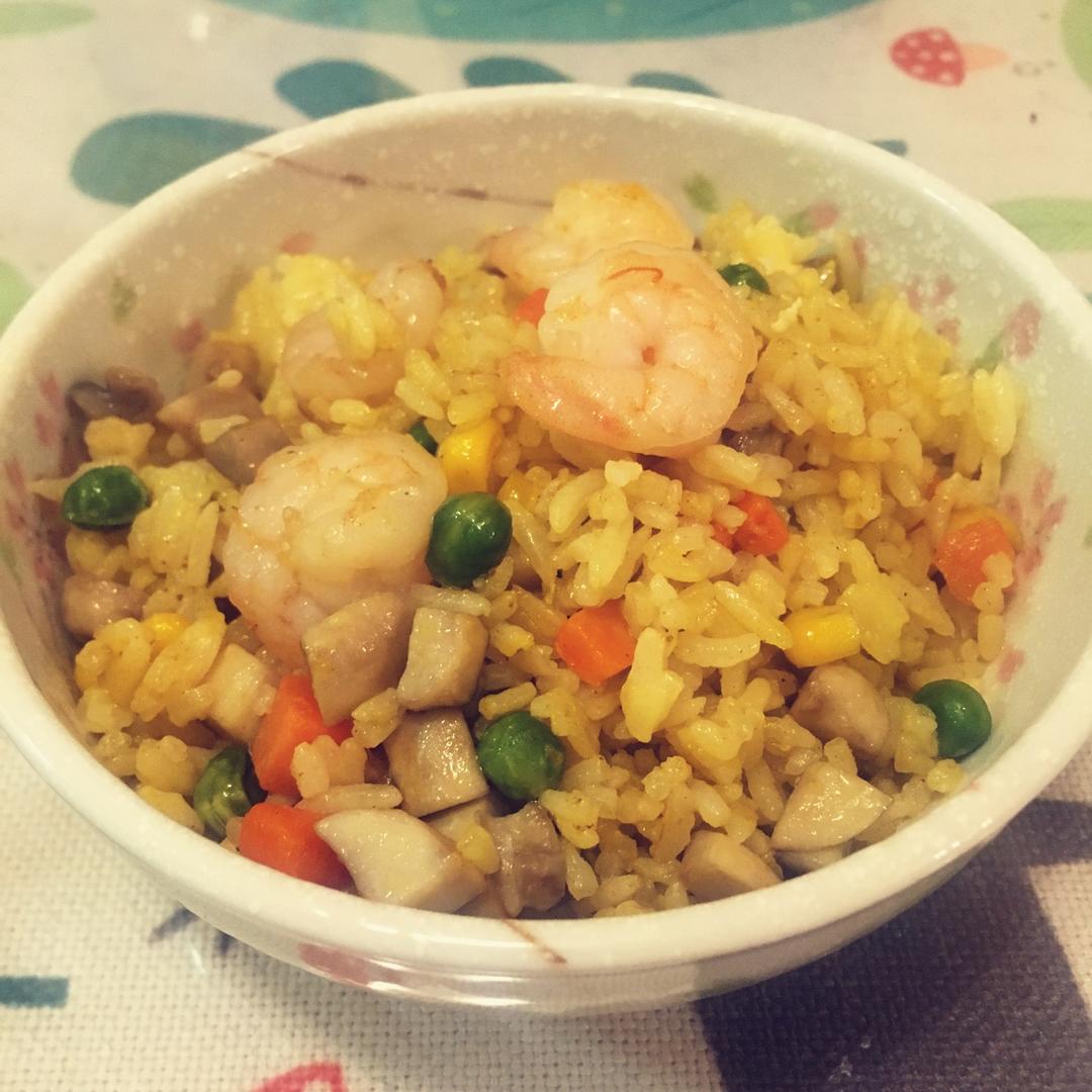 奶牛家的虾仁杂蔬咖喱炒饭