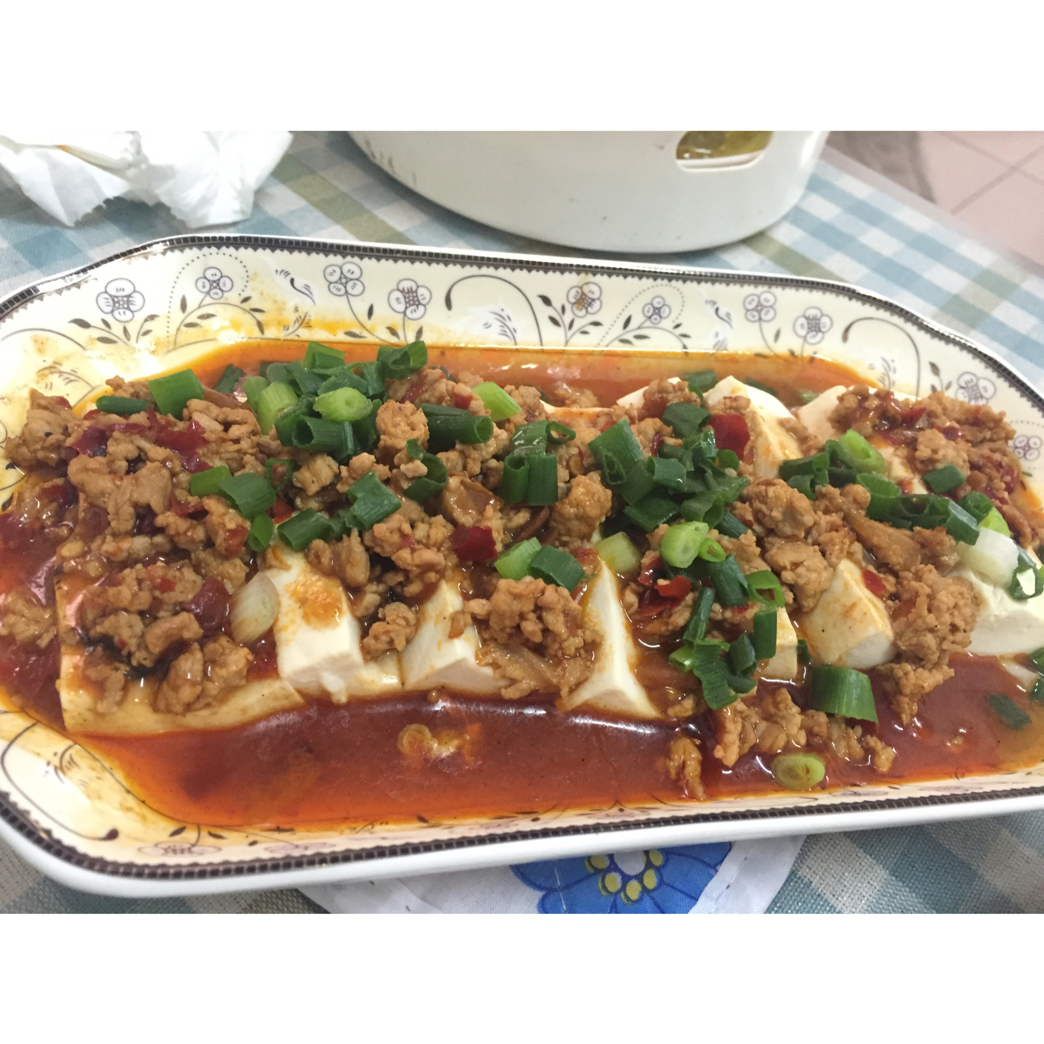 香辣肉末蒸豆腐