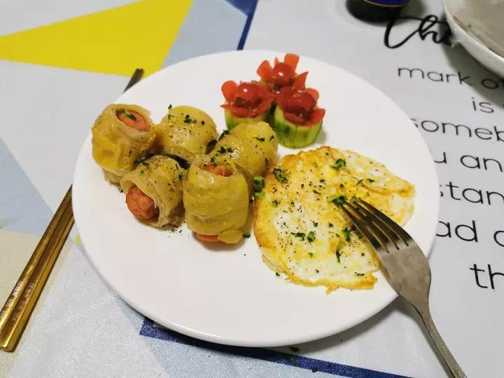 手抓饼新吃法-火腿可颂🥐-酥皮迷你小热狗
