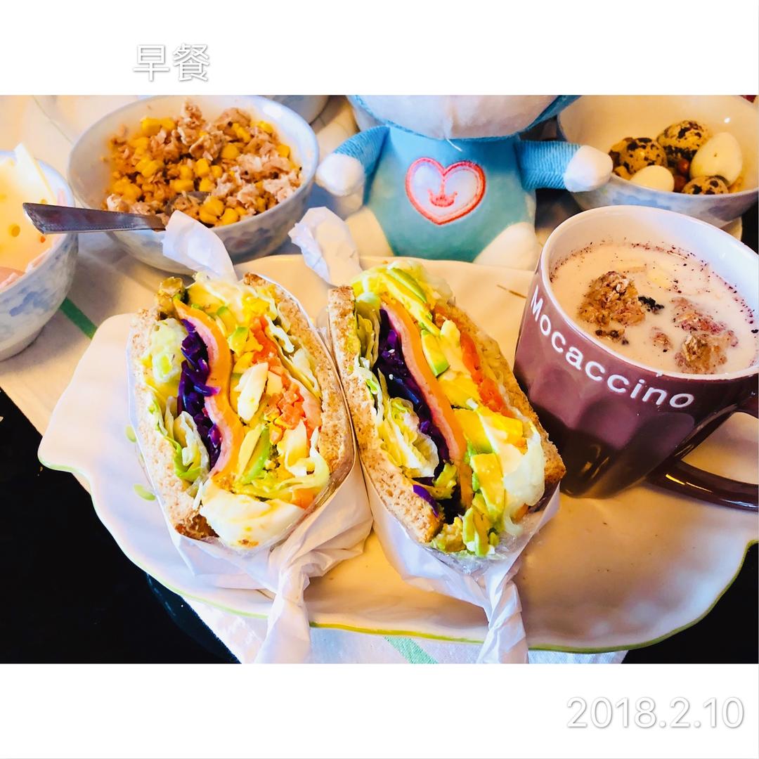 如何做超厚的沼三明治~详细tip！牛油果鸡蛋午餐肉三明治~