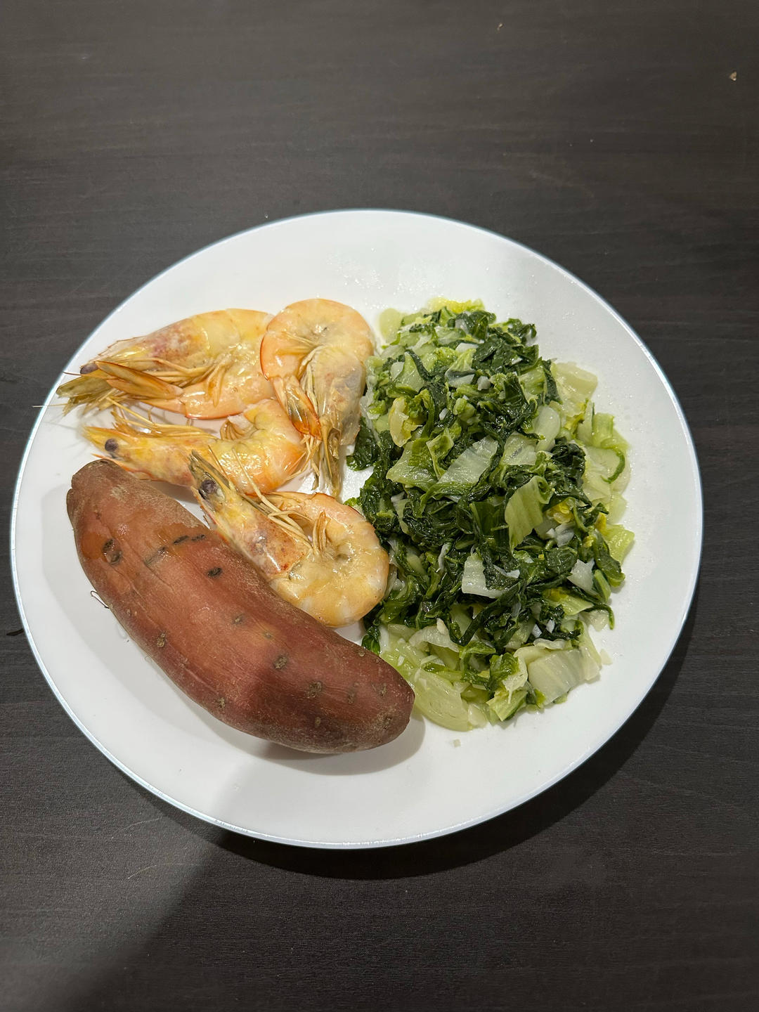 香蕉🦐、朋友种植的白菜、蒸红薯（2023.8.15晚餐）（减脂餐-3）