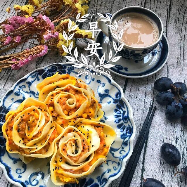 玫瑰花抱蛋虾饺