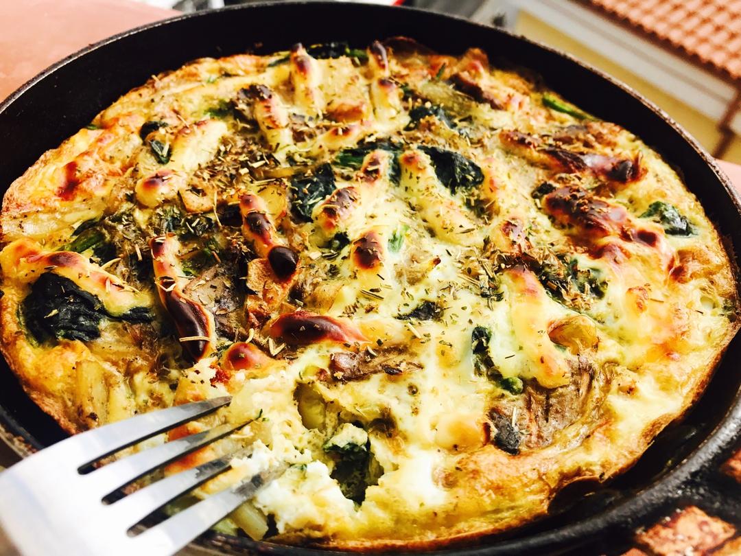 蘑菇菠菜奶酪早餐蛋饼丨健康·烘焙