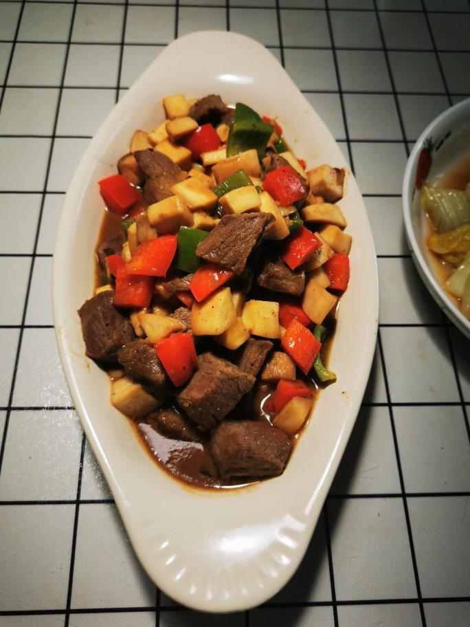 家常菜~杏鲍菇烧牛肉粒