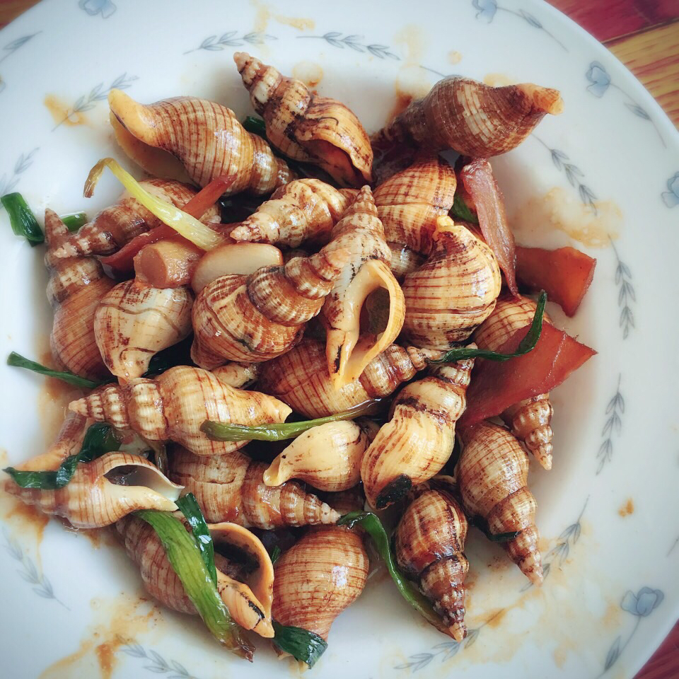 夏天girl做的九层塔炒海螺狮