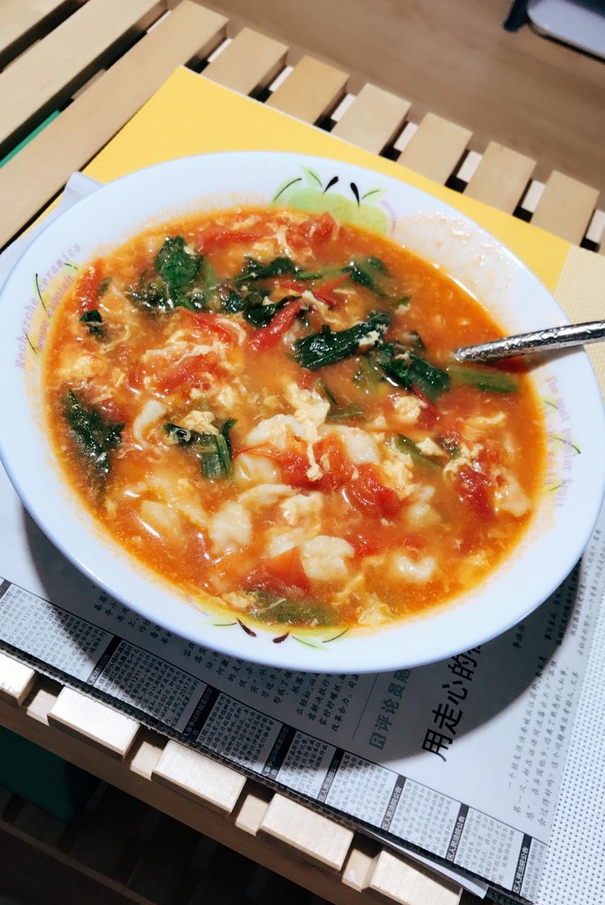 shuo-w做的小白菜西红柿蛋花疙瘩汤