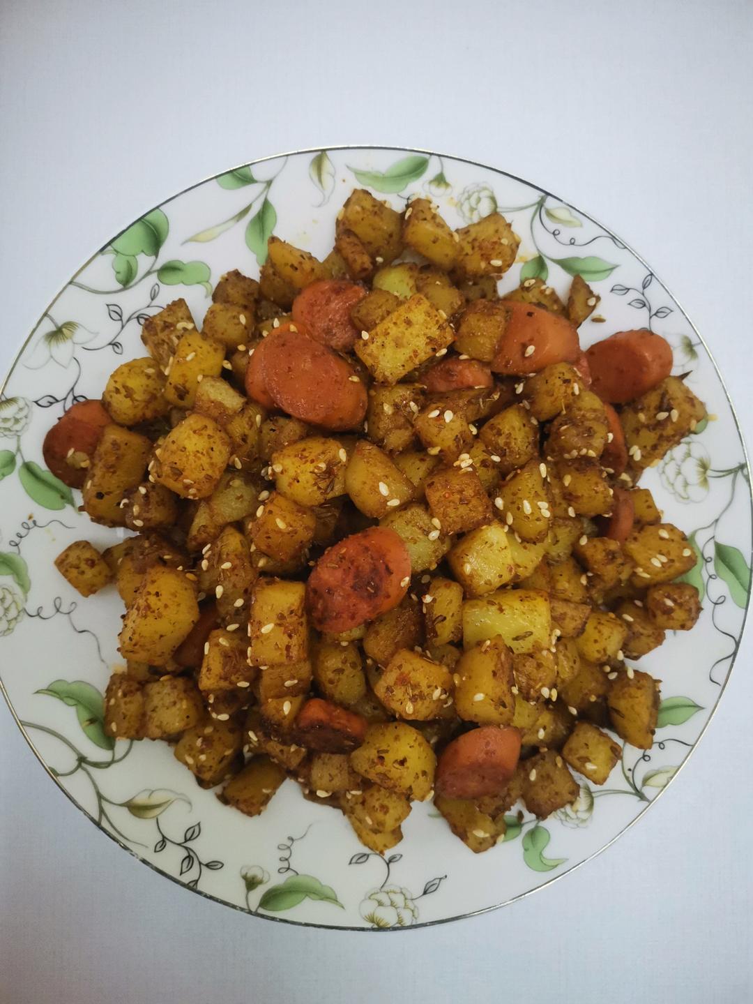 3分钟搞定❗️比烧烤还好吃的孜然土豆火腿丁