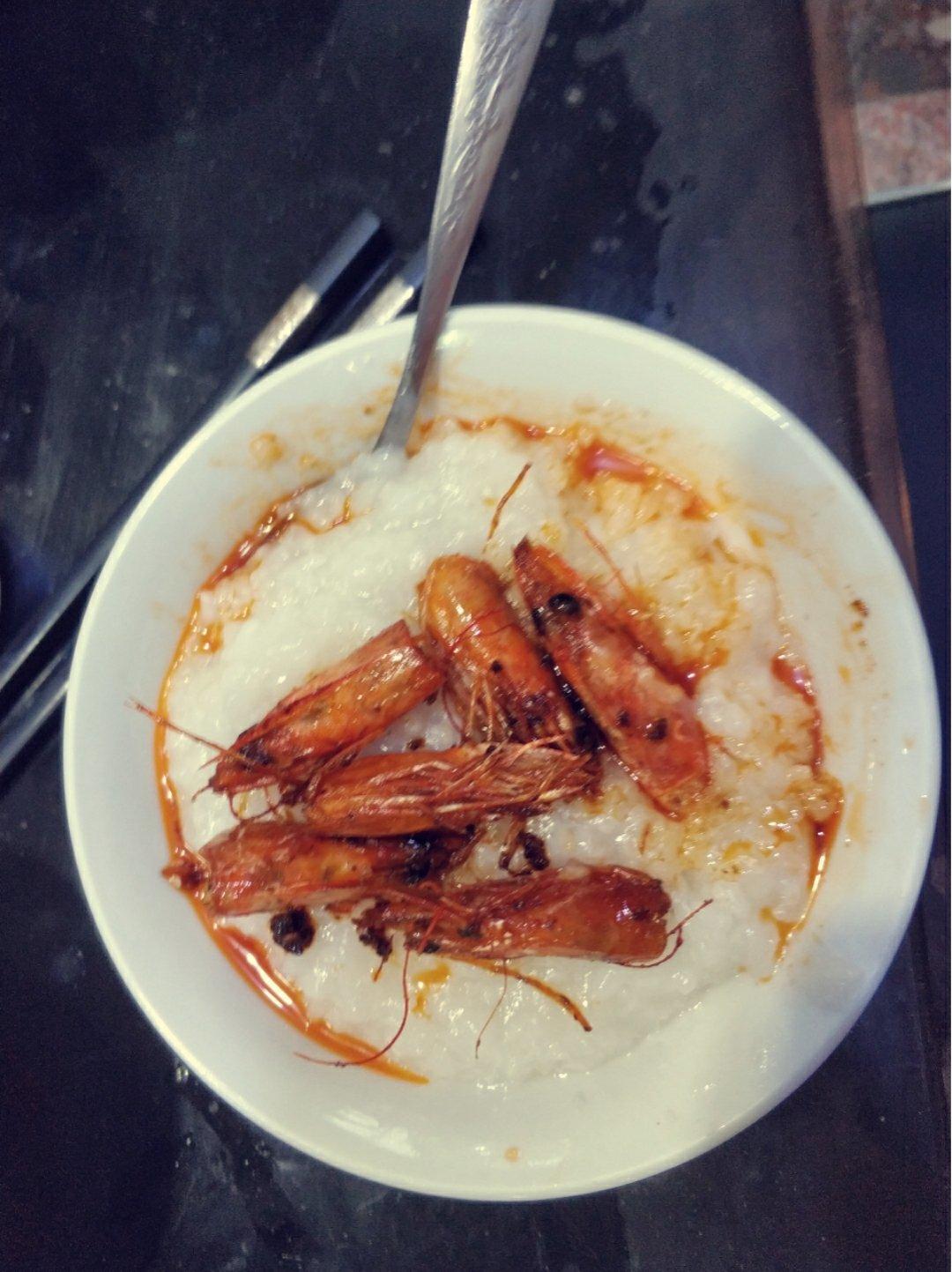 一虾两做，椒盐虾头，鲜虾粥