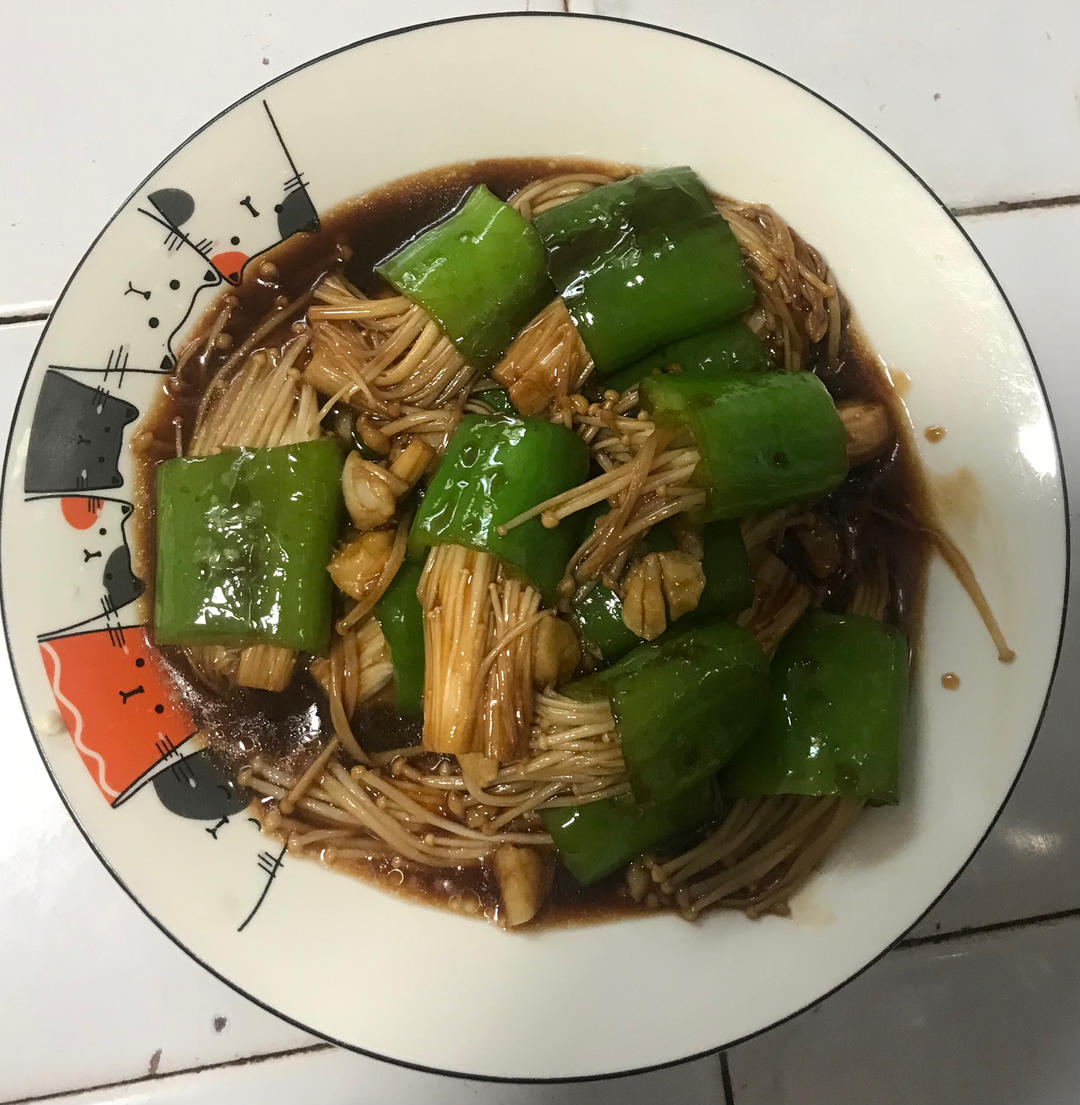 青椒卷金针菇，无敌下饭