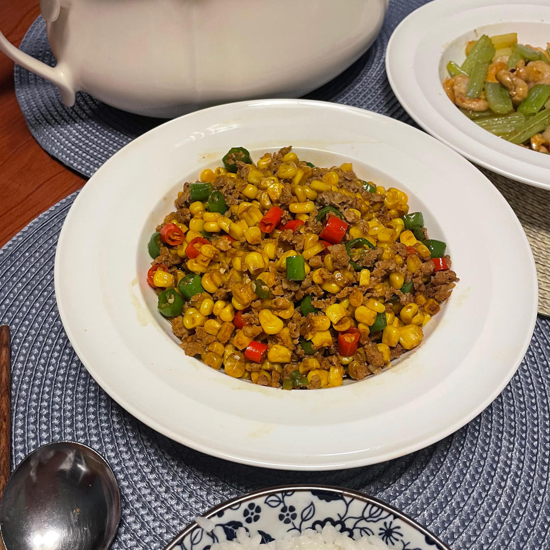 香辣肉末炒玉米