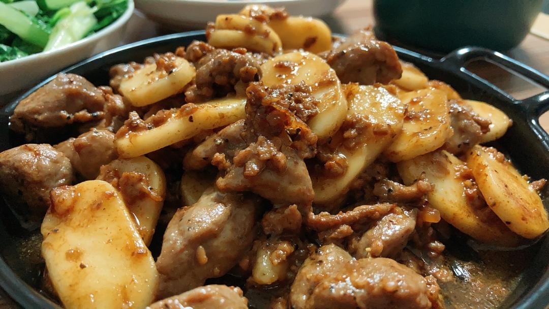 黑椒年糕牛肉粒