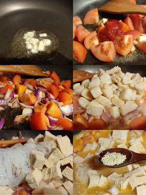 番茄酸汤冻豆腐粉丝龙利鱼煲的做法 步骤2