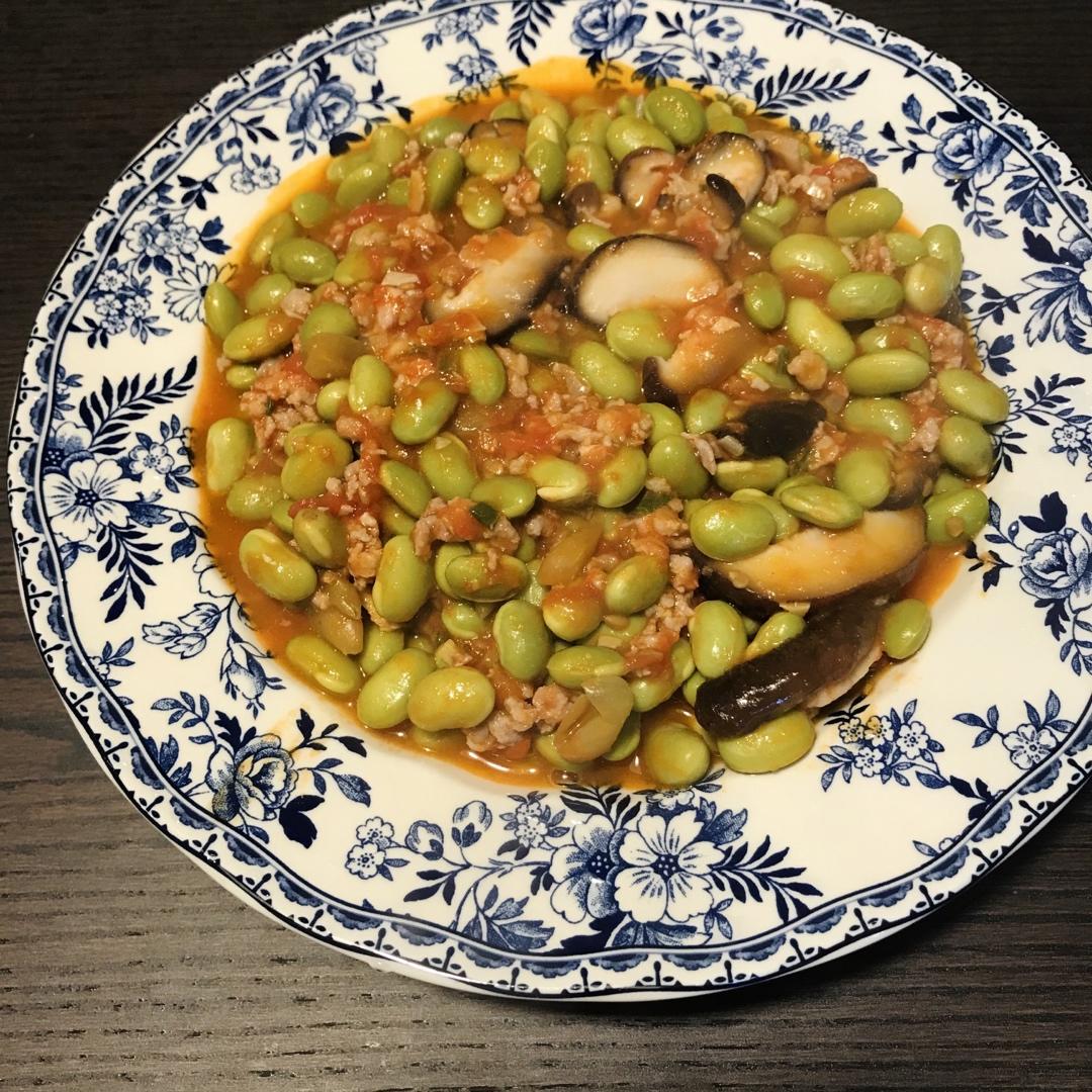 肉末番茄烧毛豆