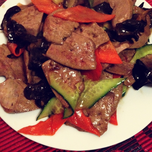 家常菜 溜肝尖 syhysteria做的溜肝尖 赞 猪肝,黄瓜,木耳,蒜,葱姜末